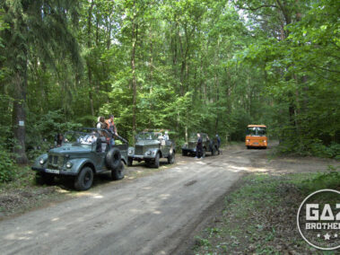 Samochody gaz 69 pośród drzew